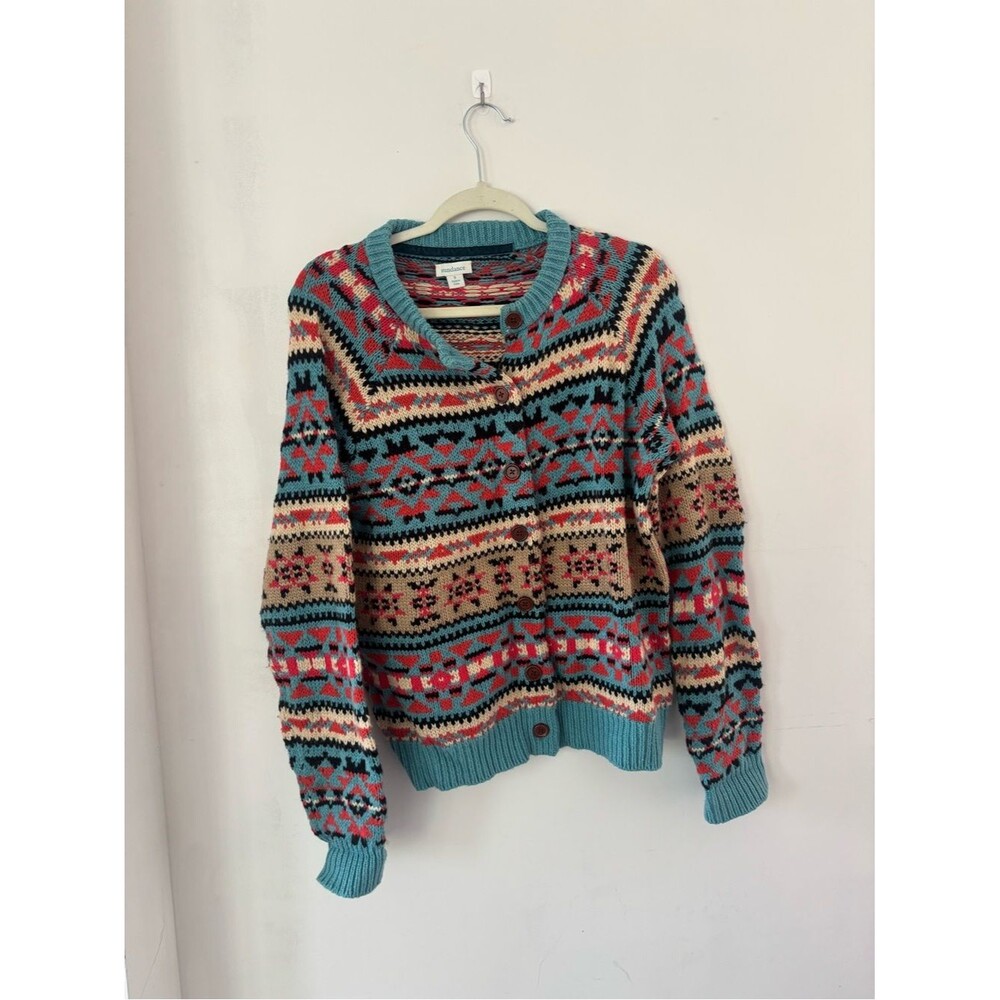 Sundance S Western Blue Aztec Wool Blend Patterned Button-Up Sweater Cardigan